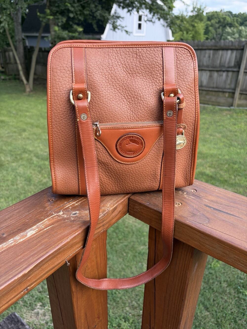 VTG Dooney & Bourke All Weather Leather Shoulder Handbag Satchel Tan 80s Rare